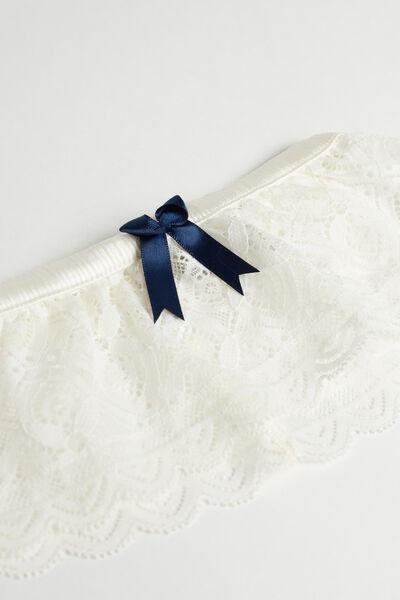 White Lace-Detailed Frilled Garter, Powder White, large image number 4