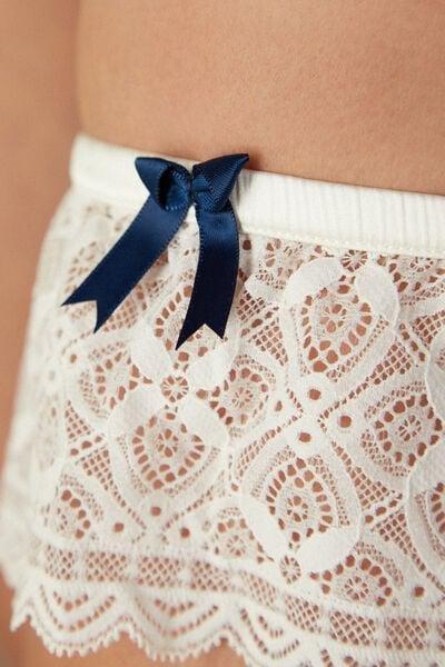 White Lace-Detailed Frilled Garter, Powder White, large image number 5