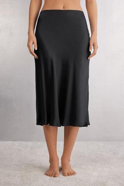 Black Silk Midi Skirt, , large image number 0