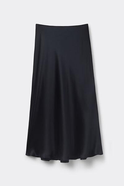 Black Silk Midi Skirt, , large image number 1
