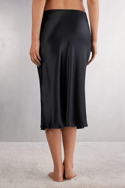 Black Silk Midi Skirt, , large image number 3