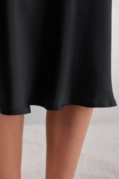 Black Silk Midi Skirt, Black, large image number 5