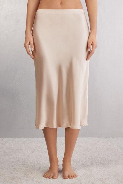 Cream Silk Midi Skirt, , medium