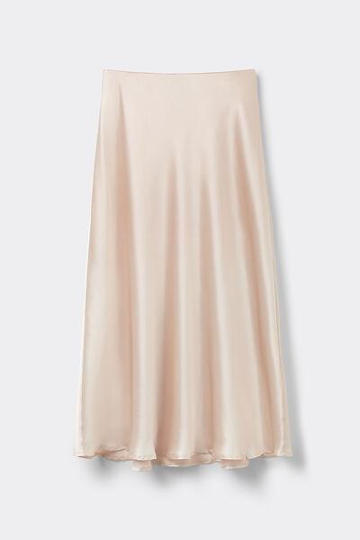 Cream Silk Midi Skirt, , large image number 1