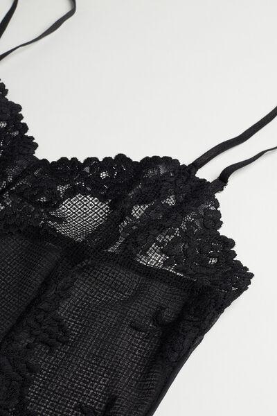 Black Lace-Detailed Sheer Baby-Doll, , large image number 4