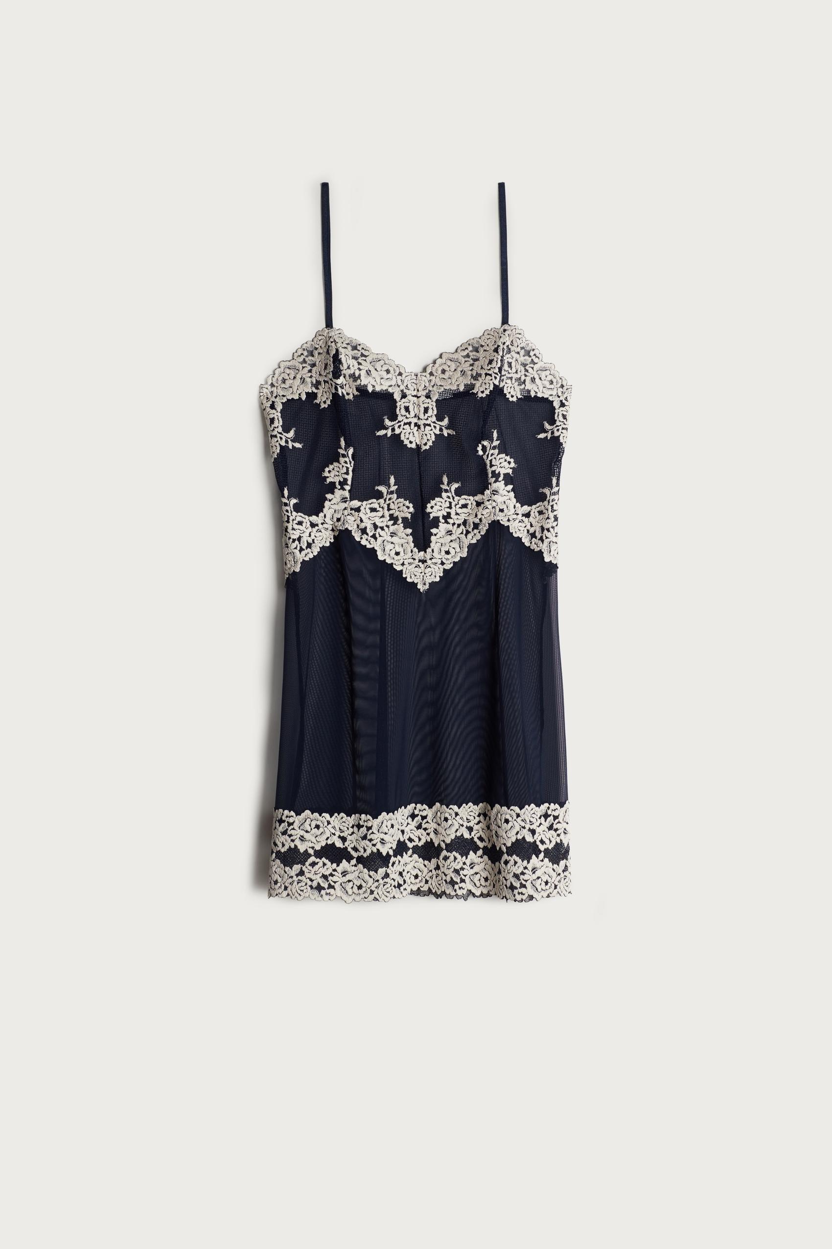 Navy Lace-Detailed Sheer Baby-Doll, , large image number 2