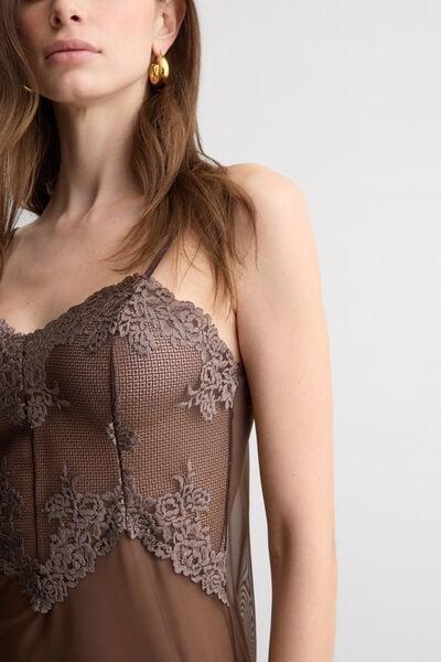 Brown Pretty Flowers Spaghetti Straps Babydoll, 5601_705J, large image number 5