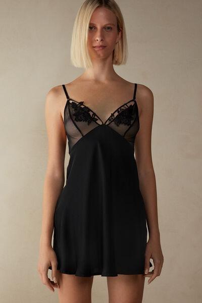 Black Layers Of Lust Satin Babydoll, , large image number 0