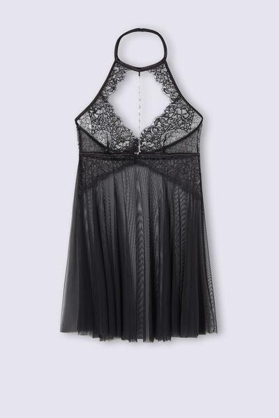 Black Living In Luxe Tulle And Lace Babydoll, , large image number 4