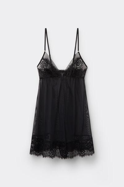 Black Sheer Glamour Tulle And Lace Babydoll, Black, large image number 2