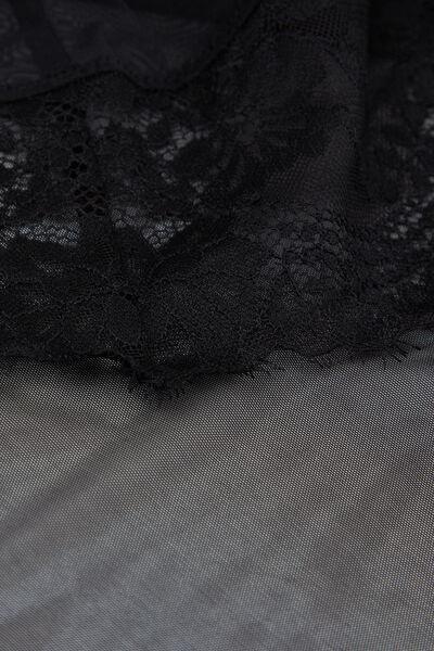Black Sheer Glamour Tulle And Lace Babydoll, Black, large image number 4