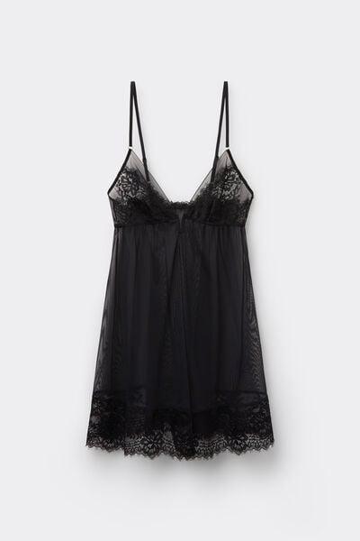 Black Sheer Glamour Tulle And Lace Babydoll, Black, large image number 5