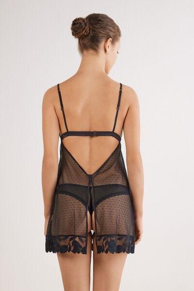 Black All About Flowers Lace And Tulle Baby Doll, Black, large image number 3