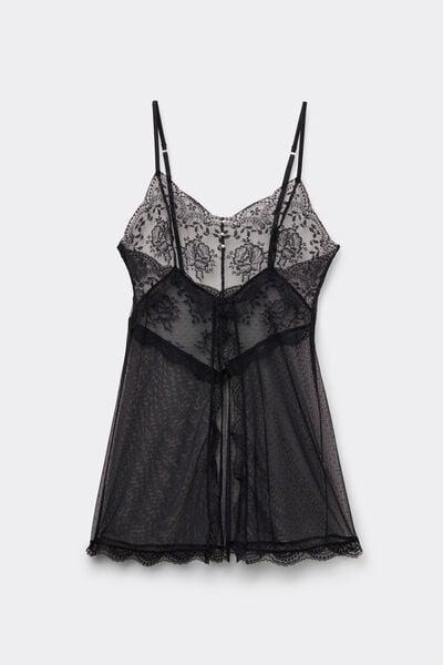 Black La Vie En Rose Tulle And Lace Babydoll, Black, large image number 2