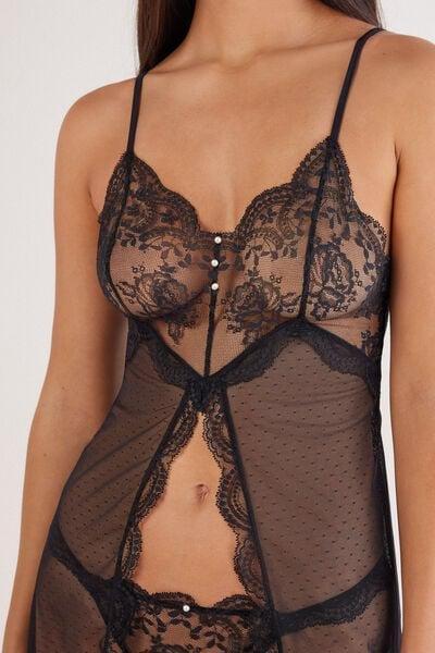 Black La Vie En Rose Tulle And Lace Babydoll, Black, large image number 5