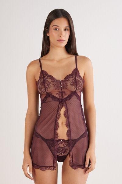 Burgundy La Vie En Rose Spaghetti Strap Lace Babydoll, 5601_028K, large image number 0