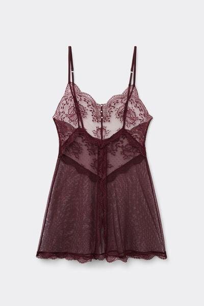 Burgundy La Vie En Rose Spaghetti Strap Lace Babydoll, 5601_028K, large image number 6
