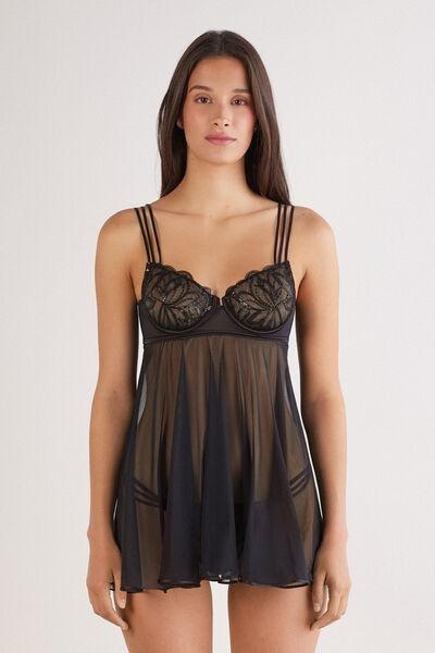 Black Dark Moon Girl Balconette Babydoll, Black, large image number 0