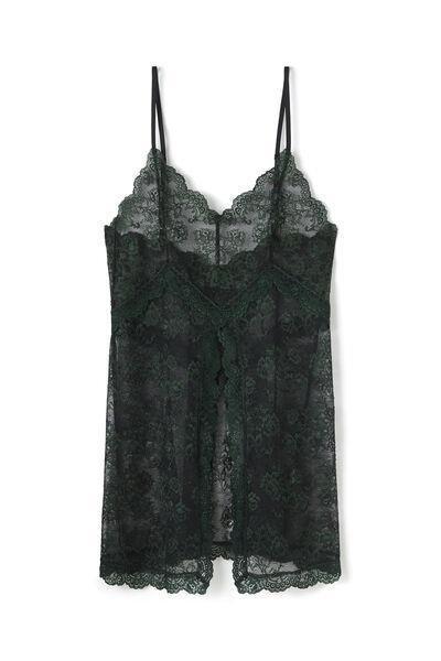 Black/Green Dark Romance Lace Babydoll, 5601_247K, large image number 3