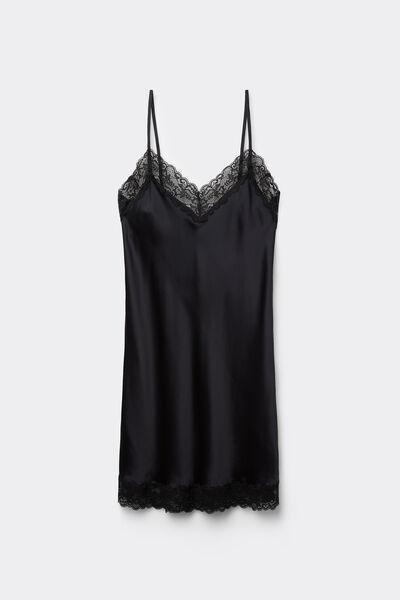 Black Silk Slip With Lace Insert Detail, , large image number 4