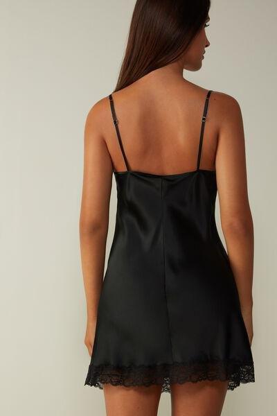 Black Silk Slip With Lace Insert Detail, , large image number 6
