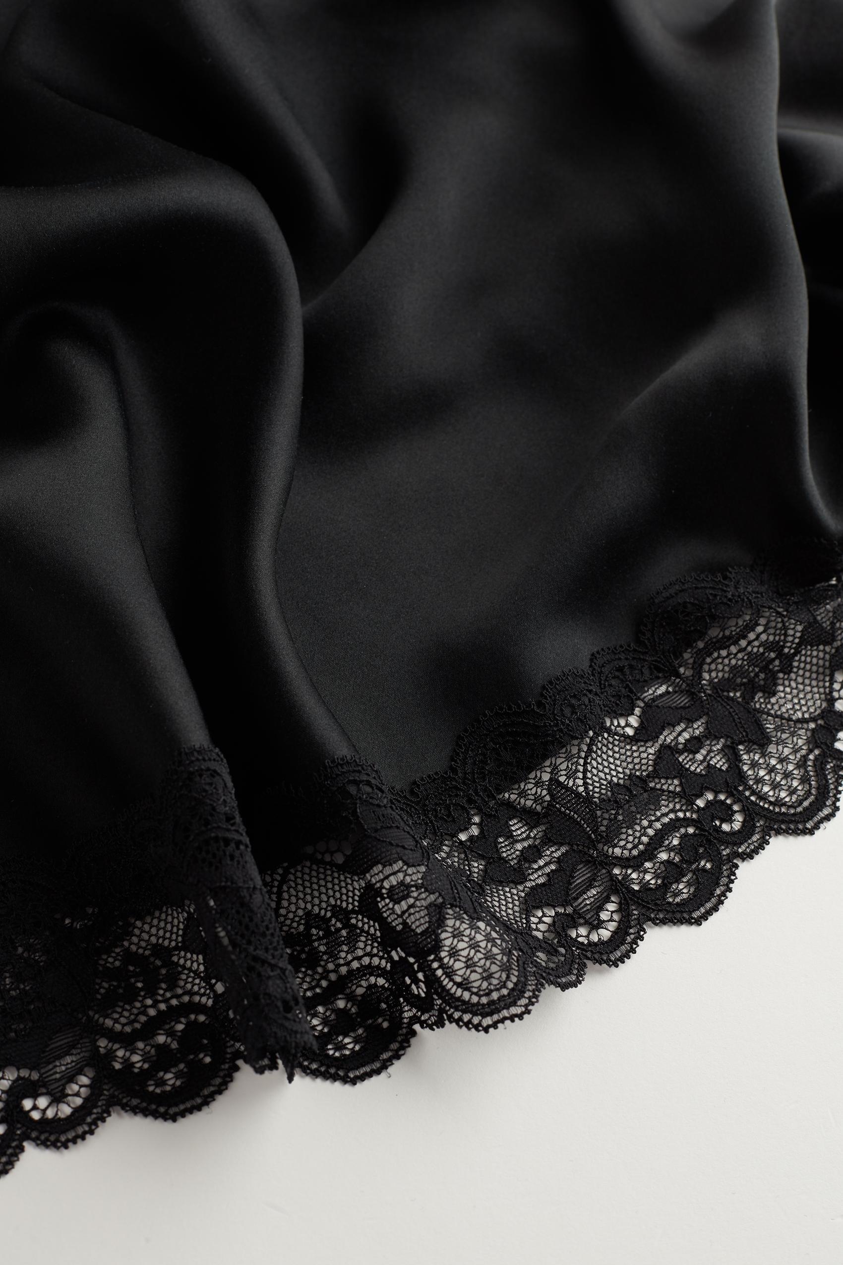 Black Silk Slip With Lace Insert Detail, , large image number 9