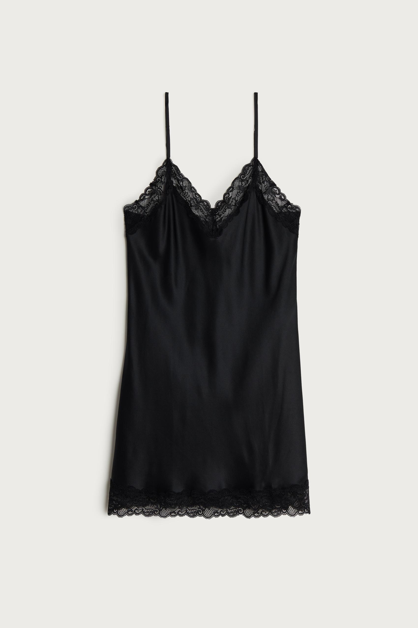Black Silk Slip With Lace Insert Detail, , large image number 10