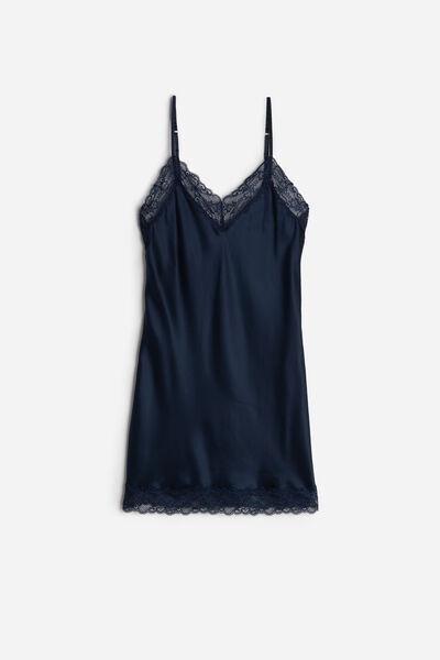 Blue Silk Slip With Lace Insert Detail, , large image number 2