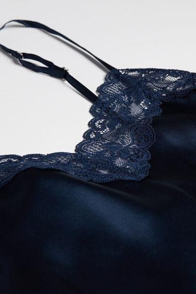 Blue Silk Slip With Lace Insert Detail, , large image number 5