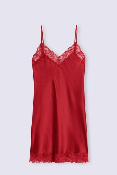 Intimissimi - Red Silk Slip With Lace Insert Detail