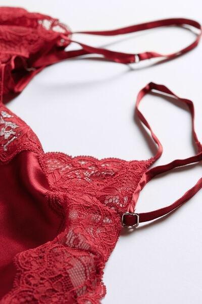 Red Silk Slip With Lace Insert Detail, , large image number 5