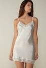 Intimissimi - White  Silk Slip With Lace Insert Detail