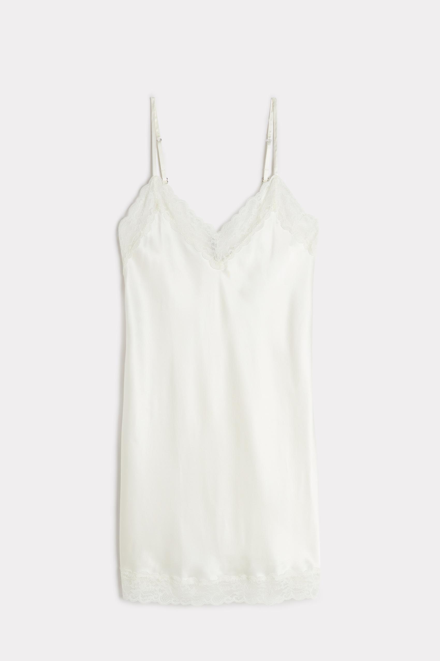 White Silk Slip Dress, Powder White, large image number 8