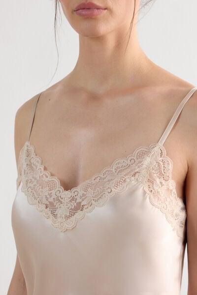 Cream Thin Straps Slip Dress, Silk, large image number 5