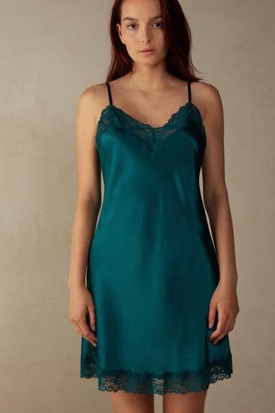 Green Silk Slip With Lace Insert Detail, 5601_4572, large image number 1