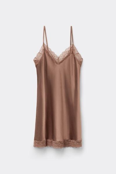 Beige Lace Insert Detail Silk Slip, , large image number 2