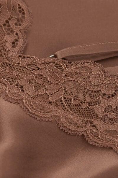 Beige Lace Insert Silk Slip Dress, Brown Mocha, large image number 4