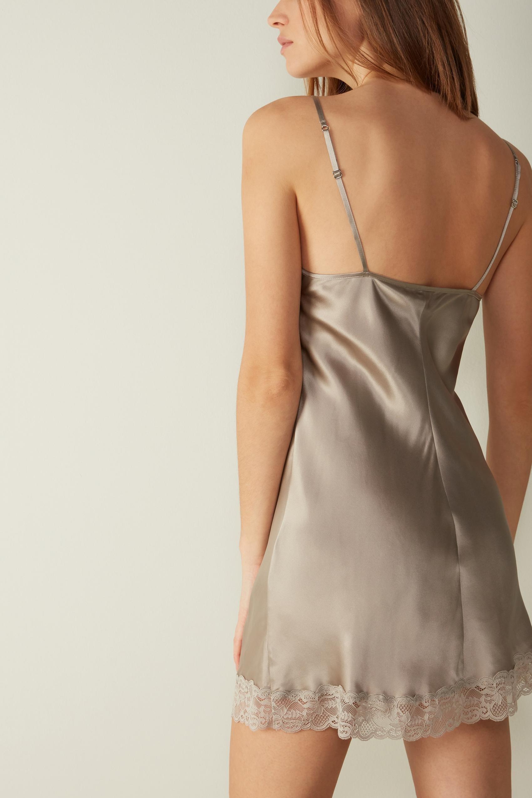 Beige Silk Slip With Lace Insert Detail, , large image number 5