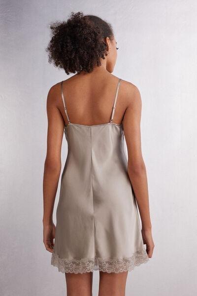 Beige Silk Slip With Lace Insert Detail, , large image number 6