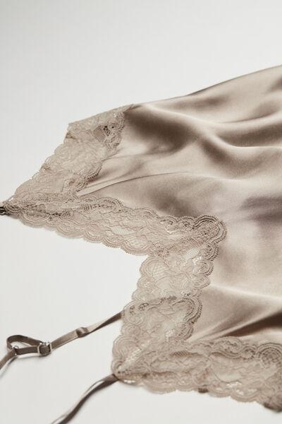 Beige Silk Slip With Lace Insert Detail, , large image number 8