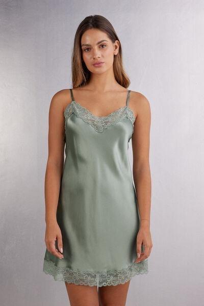Green V-Neck Embroidered Slip, , large image number 0