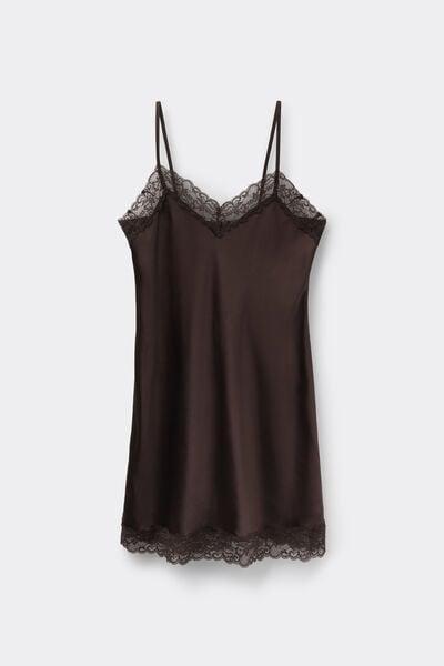 Brown Lace Insert Detail Silk Slip, 5601_705J, large image number 3