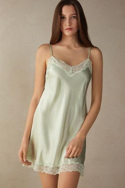 Intimissimi - White Silk Slip With Lace Insert Detail