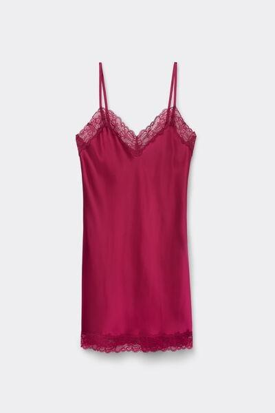Red Lace Insert Detail Silk Slip, , large image number 2