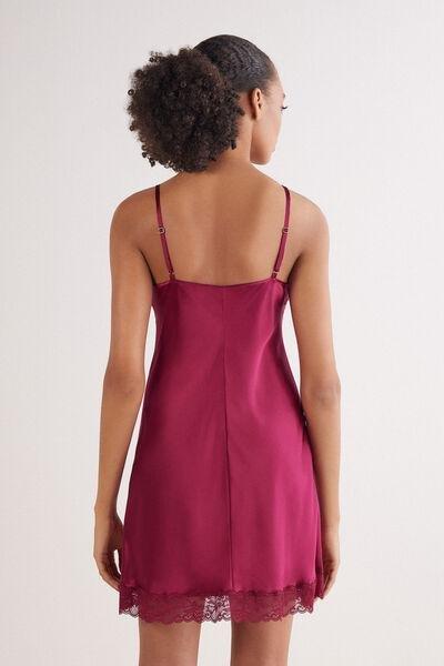 Red Lace Insert Detail Silk Slip, , large image number 3