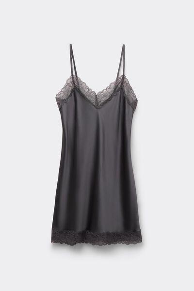 Grey Lace Insert Detail Silk Slip, , large image number 2