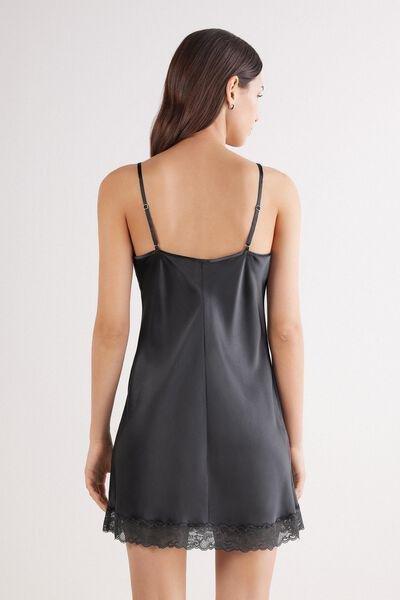 Grey Lace Insert Detail Silk Slip, , large image number 3