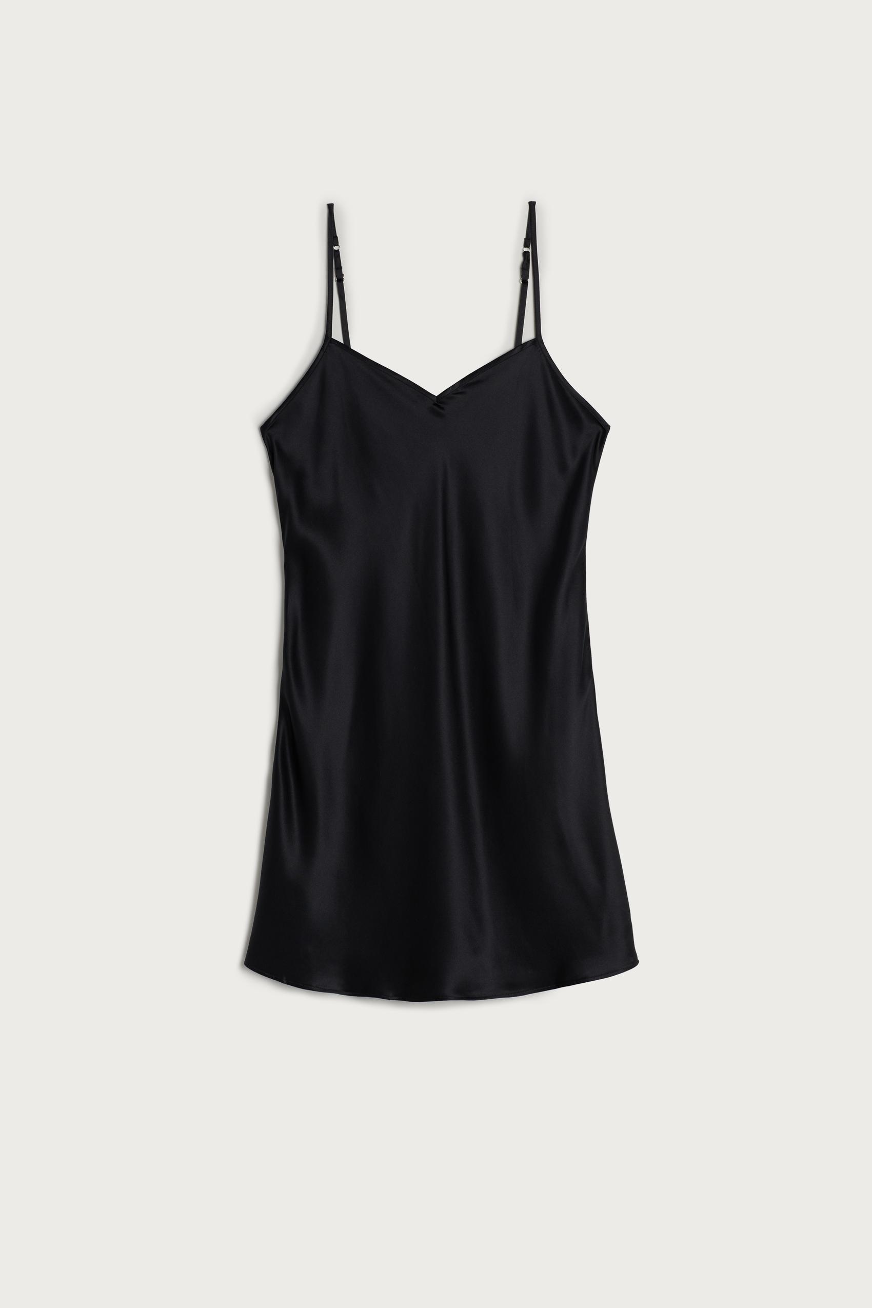 Black Silk Slip Dress, Black, large image number 11