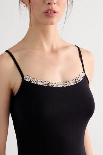 Black Lace-Trimmed Slip Dress, Black/ivory, large image number 2