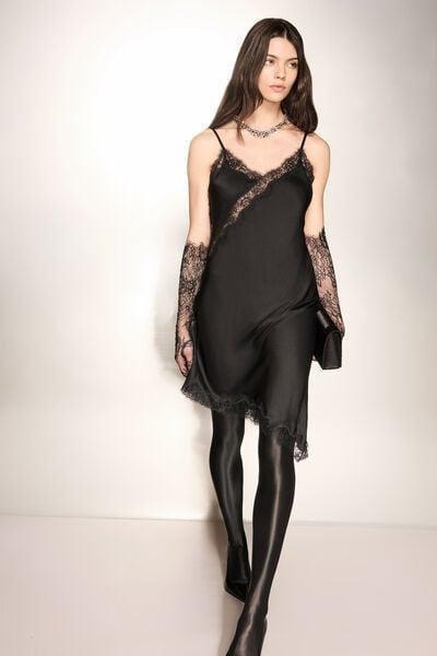 Black Asymmetrical Satin Slip, Black, large image number 0